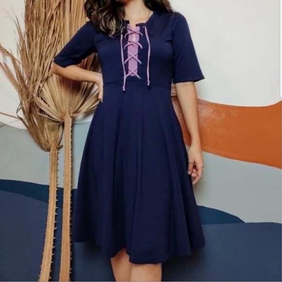 Maeve‎ Anthropologie Navy Pastel Purple Renaissance Corset Vibe Aline Dress - Picture 1 of 8